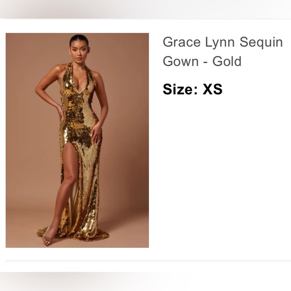 COPY - Gold sequin maxi gown with slit. Size XS from Fashion Nova. Worn 1 time - Picture 2 of 2